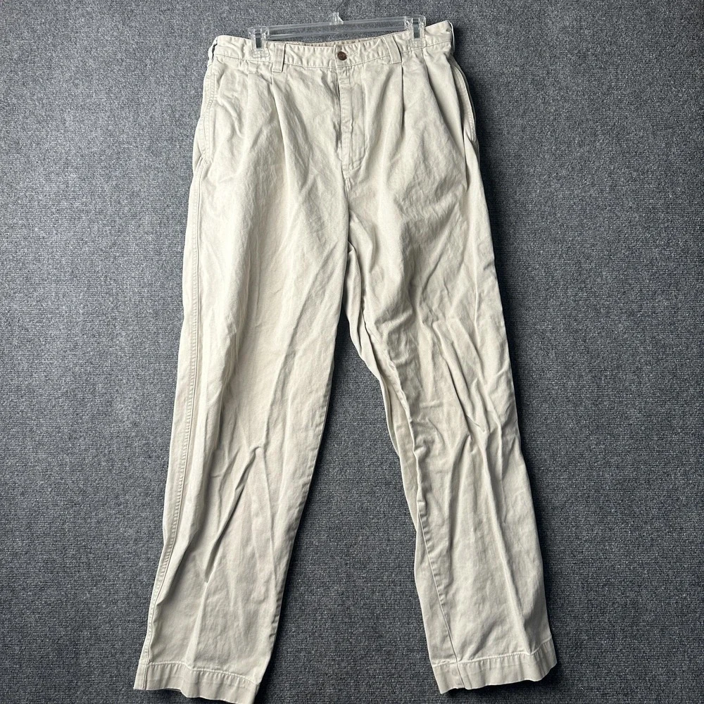 VTG Abercrombie & Fitch Pants Mens 34x32 Beige Chino Pleated Relaxed Fit Cotton